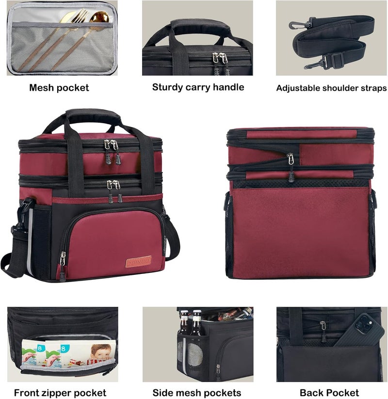 JOINGO Lunch Box For Men/Women,Large Double-layer Insulated Expandable Reusable Leakproof Cooler Bags For Adults,Lunch Bag With Adjustable Shoulder Strap For Office Travel Picnic(Red) - Image 5